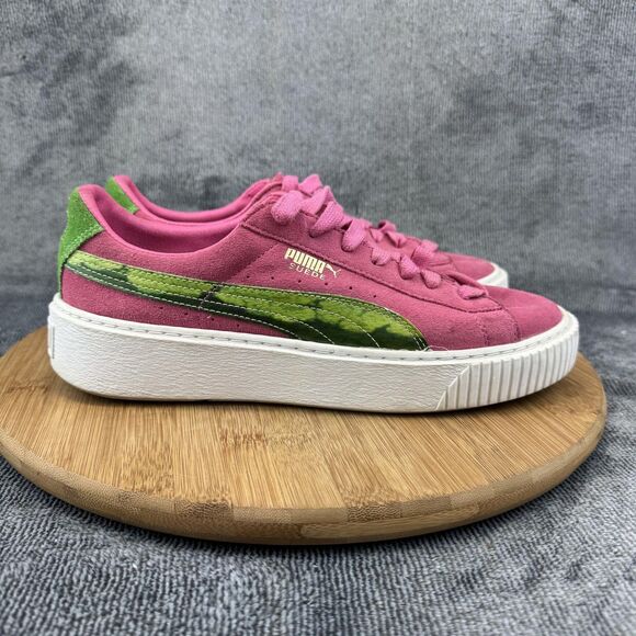 Puma Suede Platform Shoes Mens Size 7 Pink Green Low Top Casual Sneakers - Picture 1 of 9